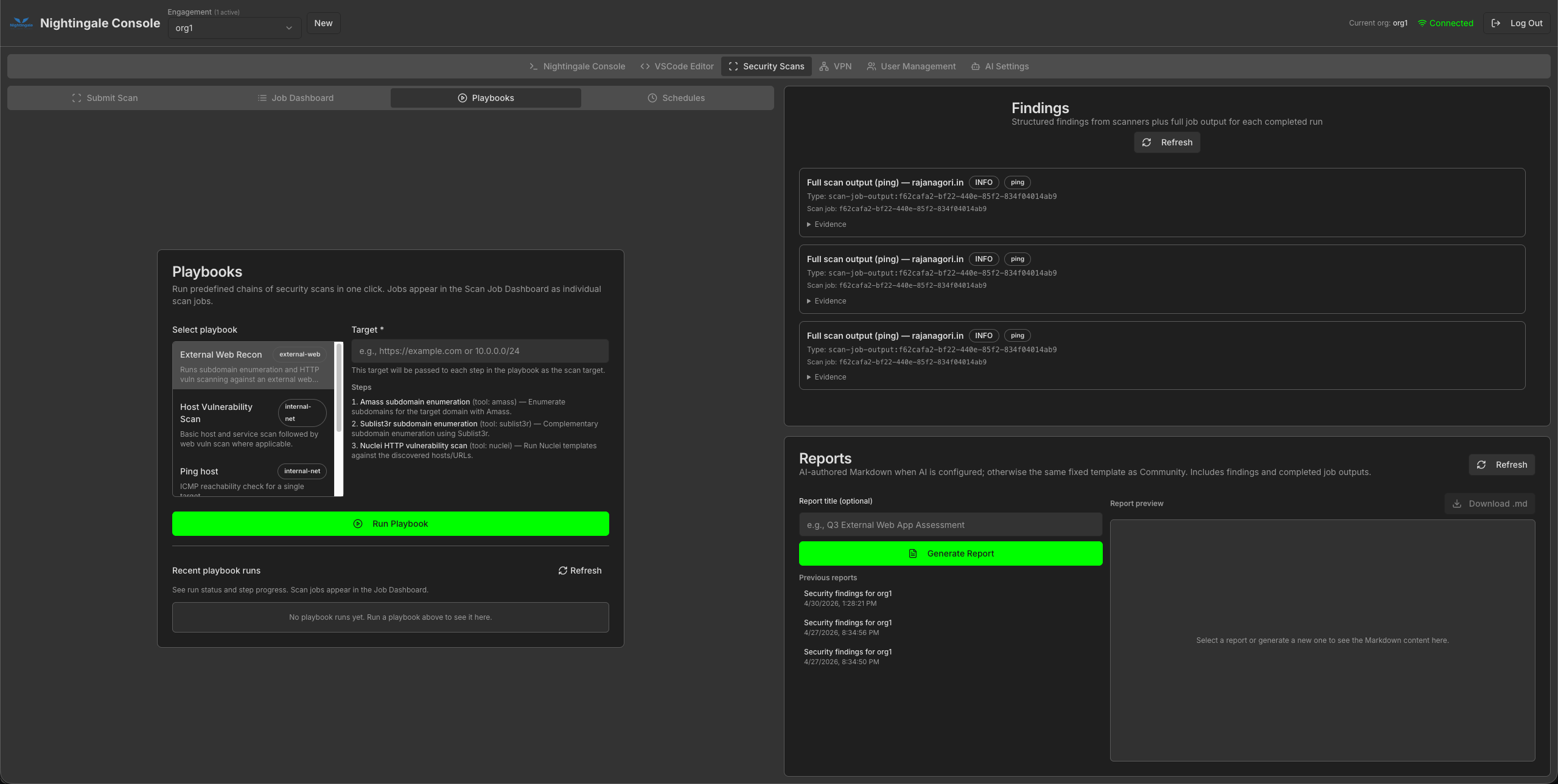 org1 Playbooks: External Web Recon chain with Amass, Sublist3r, Nuclei