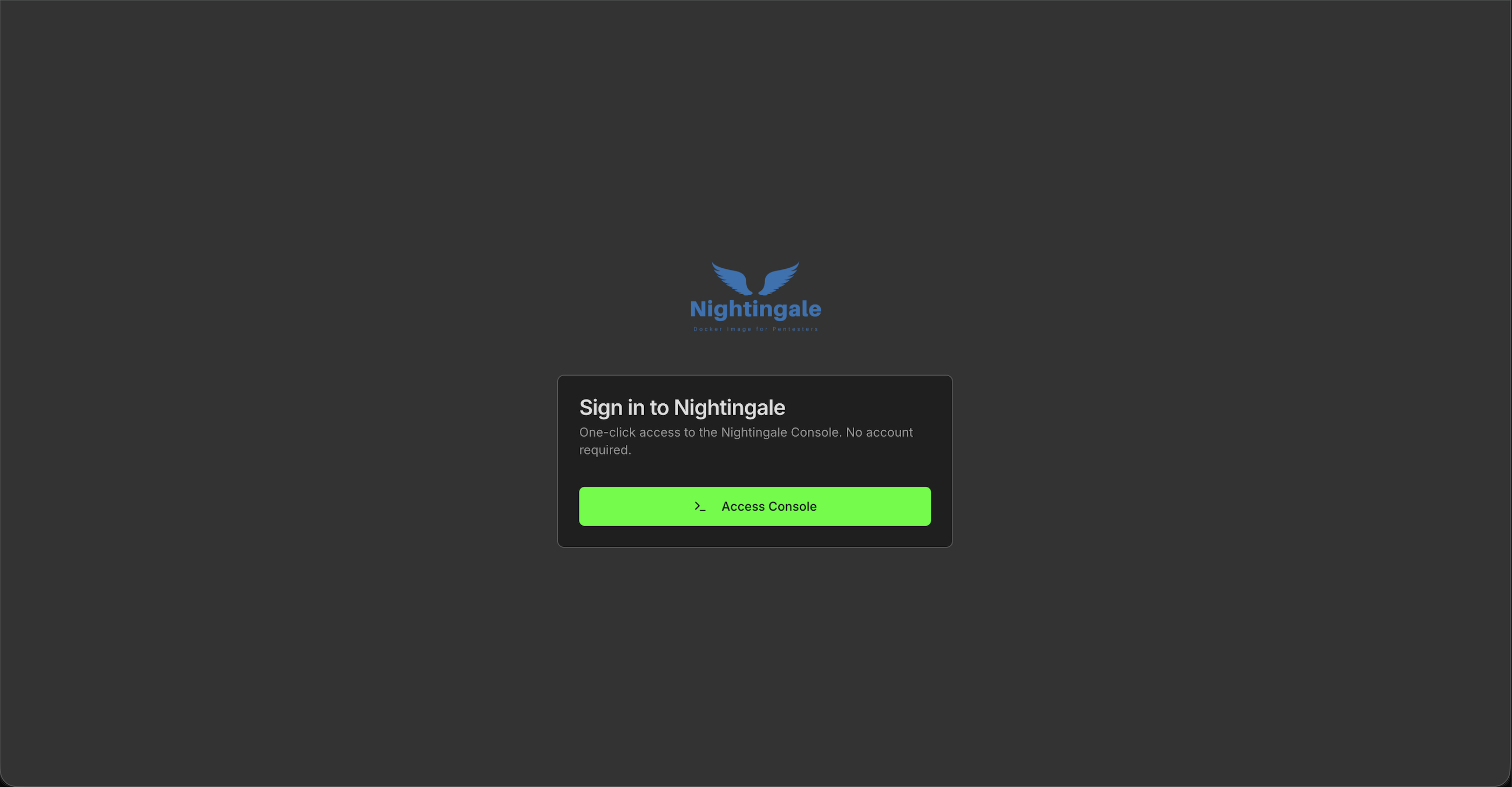 Sign in to Nightingale with Access Console button
